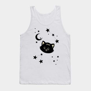 Black cat with stars and crescent moon Tank Top